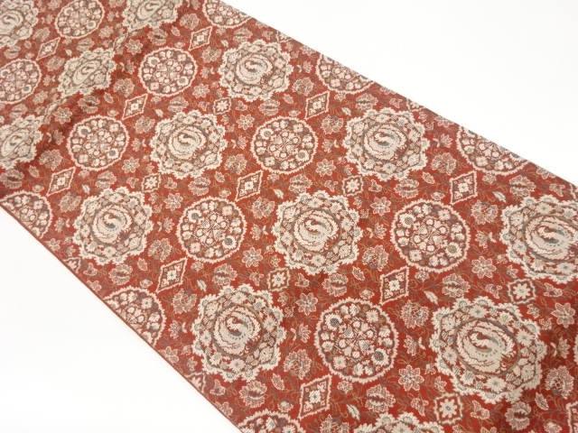 銀糸華文に花唐草模様織出し全通袋帯